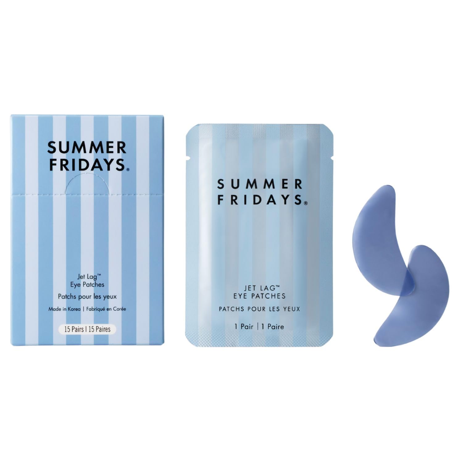 Summer Fridays Jet Lag Hydrating Eye Patches - De-puffing Hydrogel Under Eye Masks with Hyaluronic Acid, Caffeine + Peptides - Soothing + Refreshing At-Home + Travel Skin Care (6 Pairs)