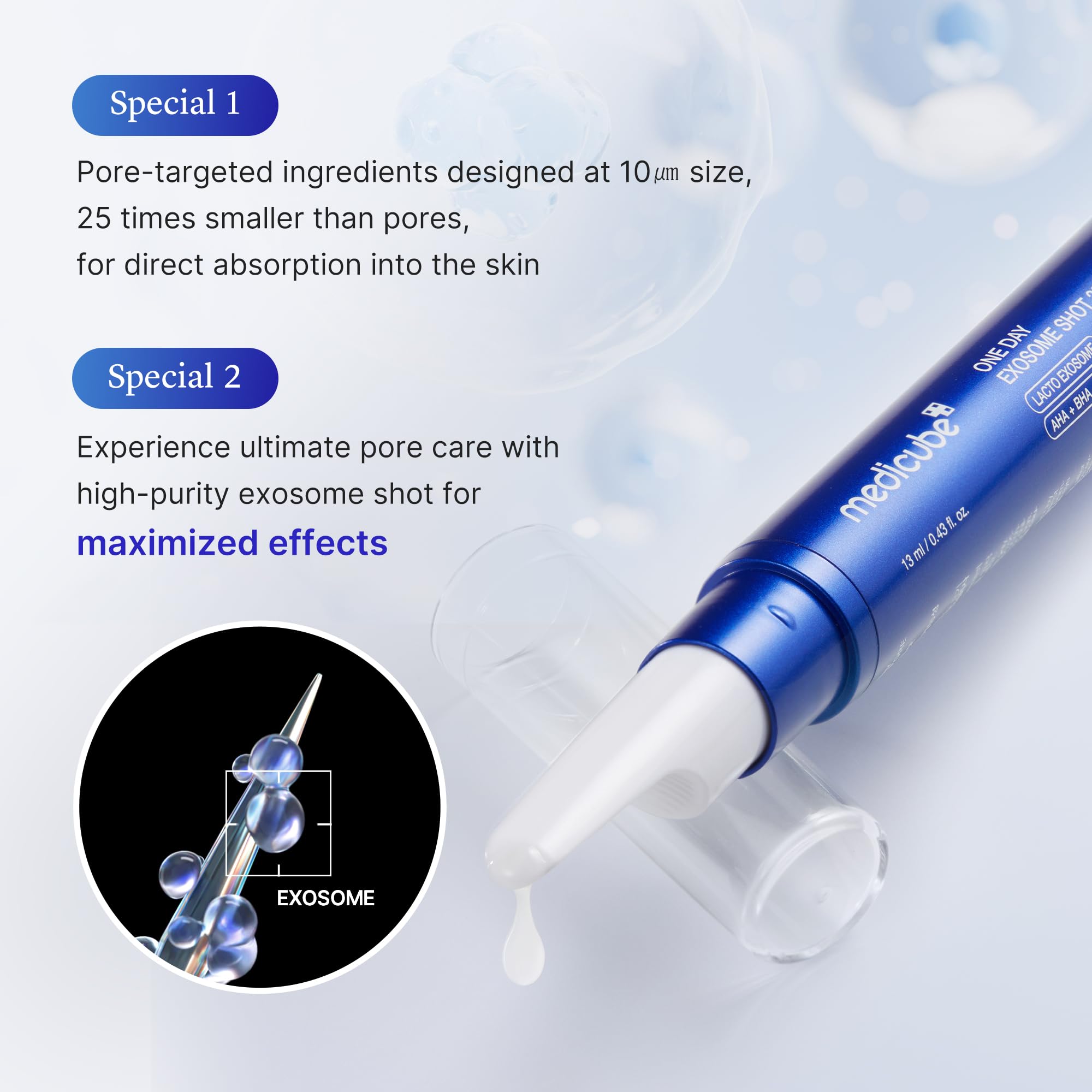 medicube Exosome Shot Zero 2,000 PPM Spicule Facial Serum | Liquid Skin Booster Serum | Exosome, AHA+BHA+PHA | Pore Care, Dead Skin Cells, Skin Texture | Korean Skincare, 1.01 fl.oz