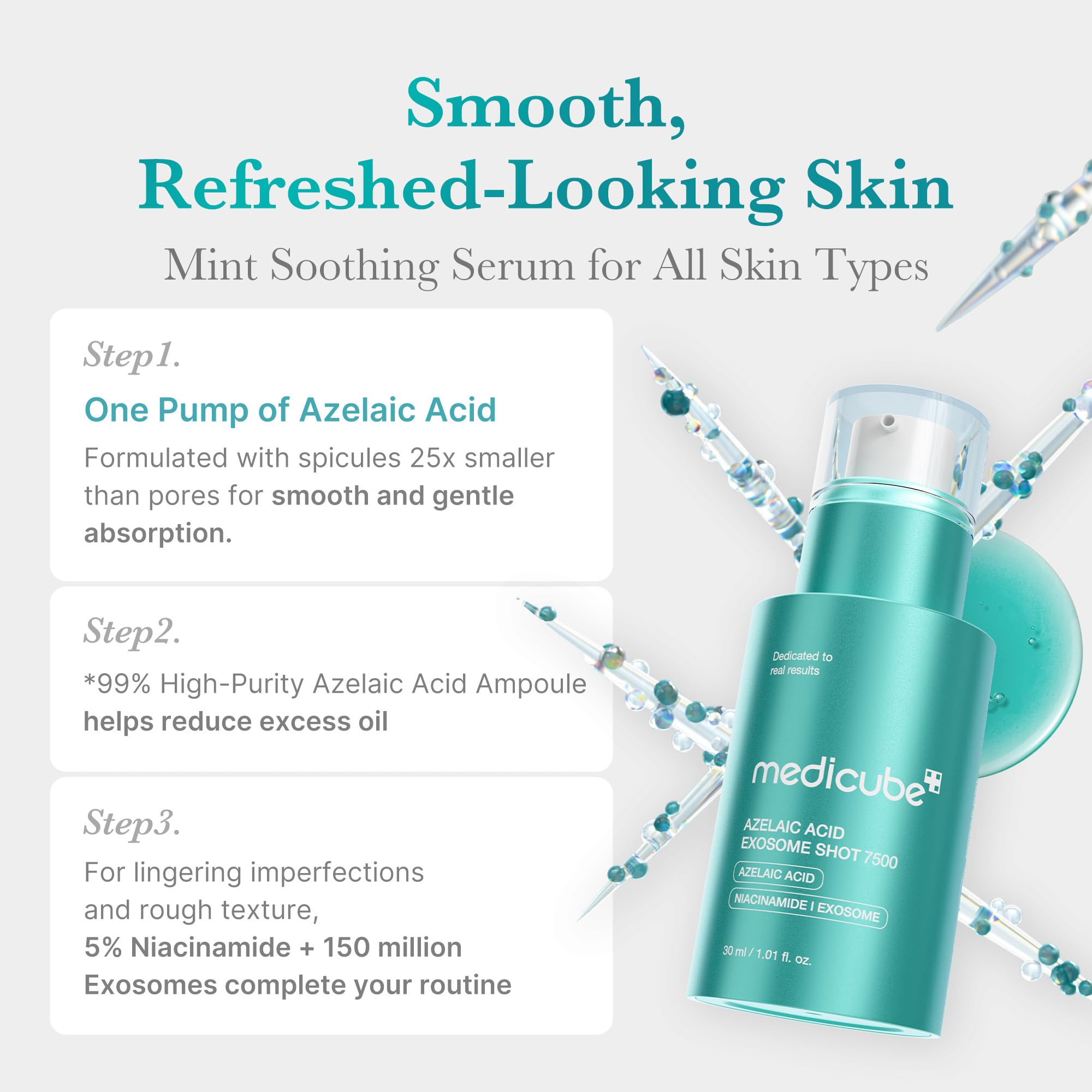 medicube Exosome Shot Zero 2,000 PPM Spicule Facial Serum | Liquid Skin Booster Serum | Exosome, AHA+BHA+PHA | Pore Care, Dead Skin Cells, Skin Texture | Korean Skincare, 1.01 fl.oz