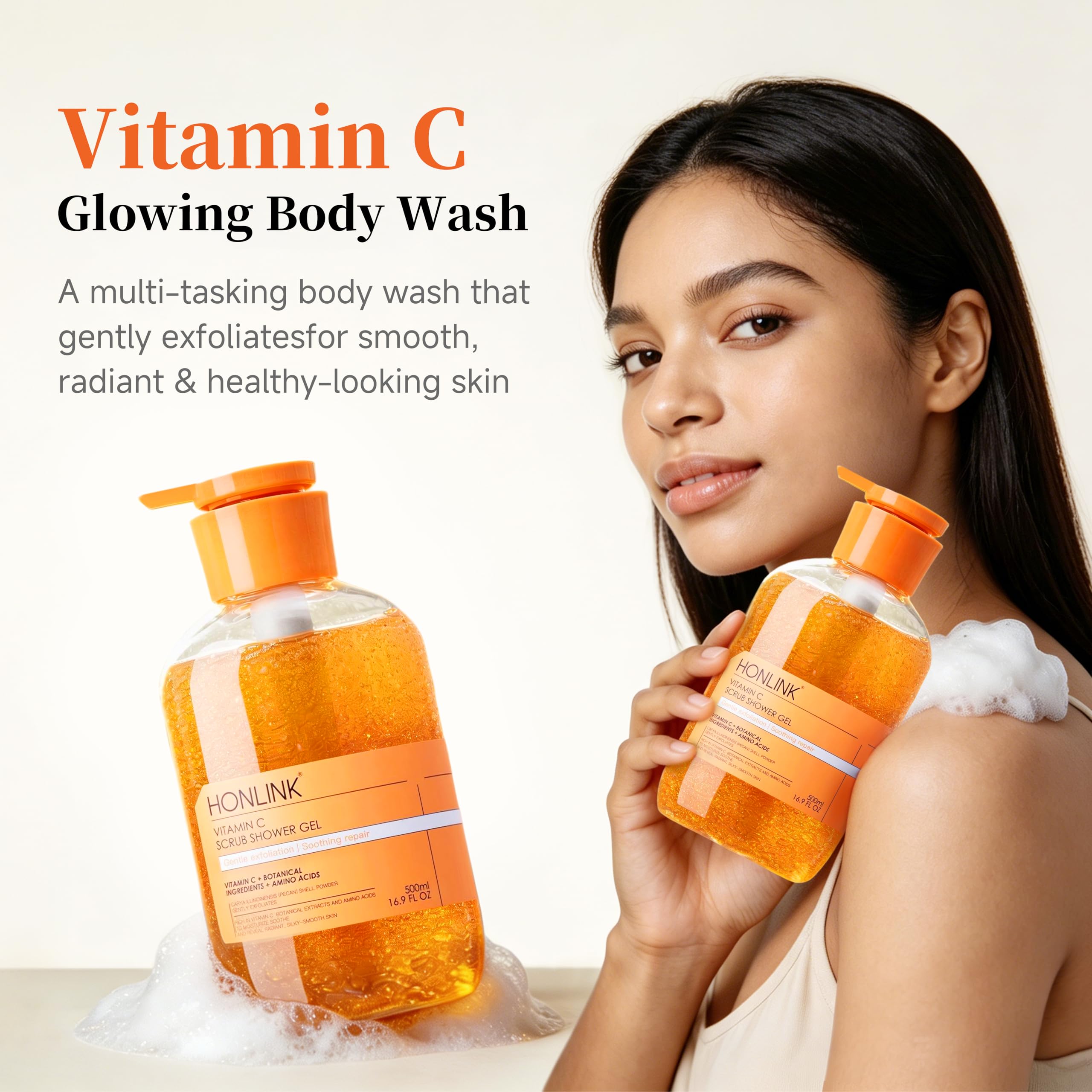 6-Piece Hydrating Vitamin C Skincare Set with Niacinamide, Daily Face Care Routine Includes Cleanser, Toner, Serum, Moisturizer, Eye Cream & Body Lotion for Self Care